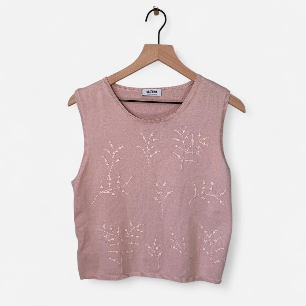 Moschino Pink Floral Embroidered Sleeveless Sweater Size M